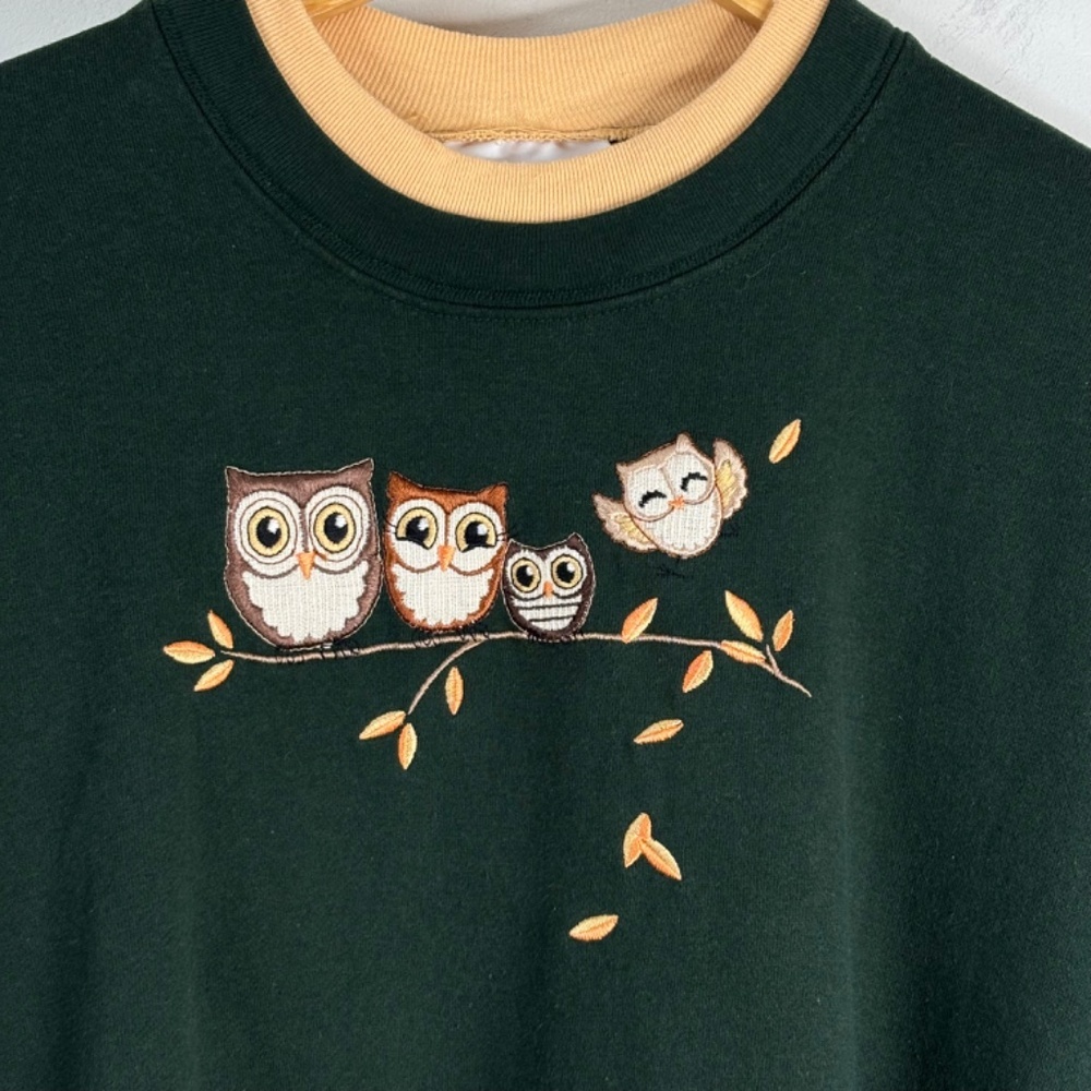 VTG Country Store Double Collar Crewneck Sweatshirt XL Embroidered Owl Granny - Picture 2 of 10